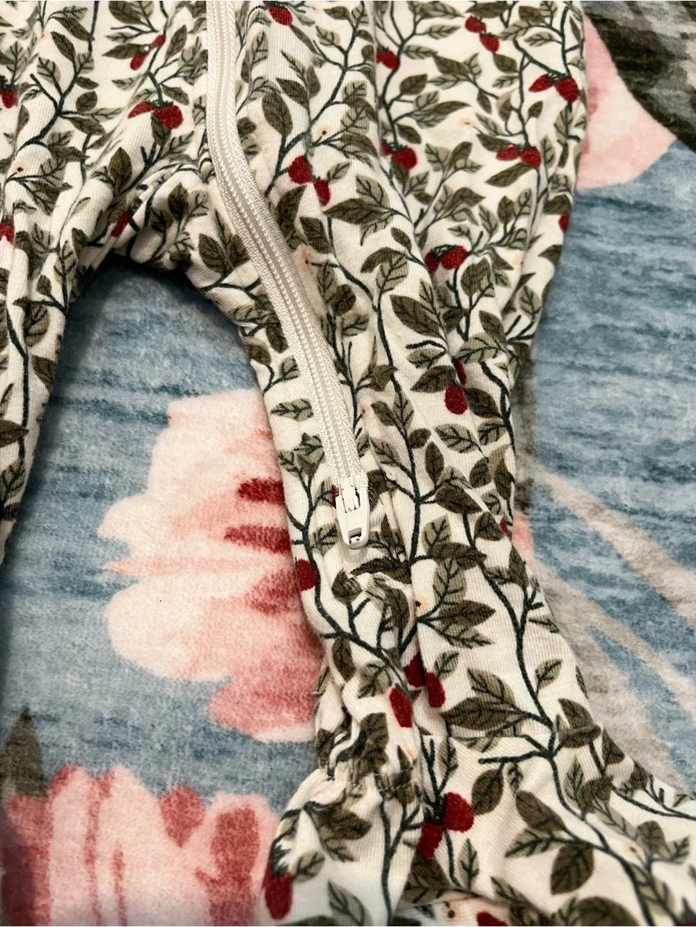Petite Lem Floral Print Red & Green Baby Onesie